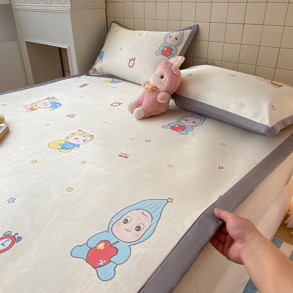 91家纺网 家纺一手货源 找家纺 金盛纺 2026新款A类数码印花冰丝席(可定制)-床席款 星星仔