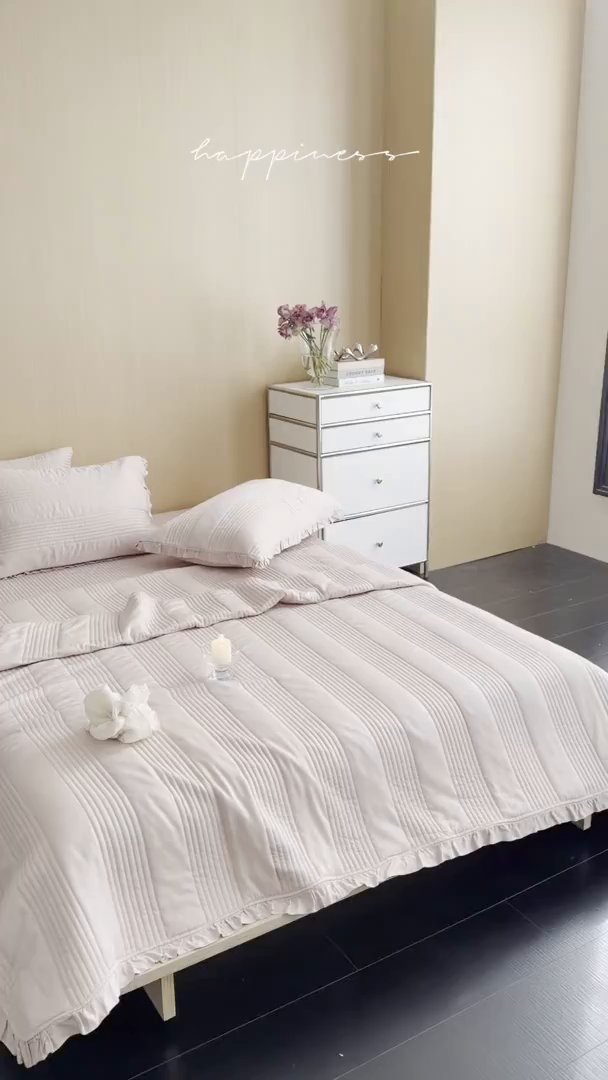 91家纺网 家纺一手货源 找家纺 漫调家纺 2026新款韩国莫代尔夏被床盖系列-花边款 柔粉