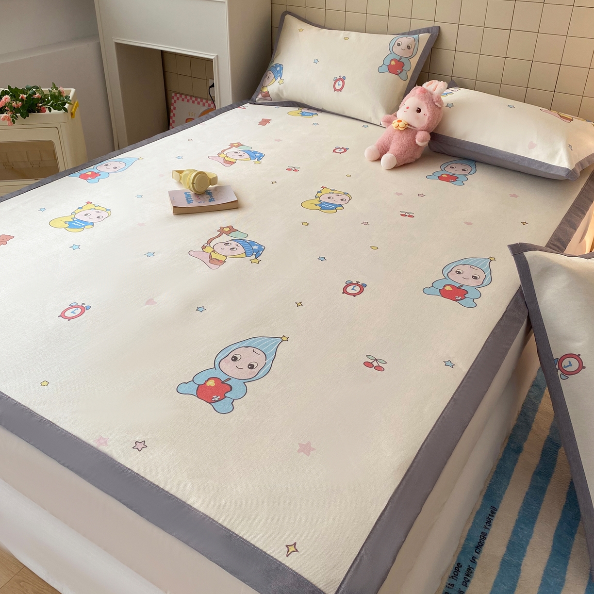 91家纺网 家纺一手货源 找家纺 金盛纺 2026新款A类数码印花冰丝席(可定制)-床席款 星星仔