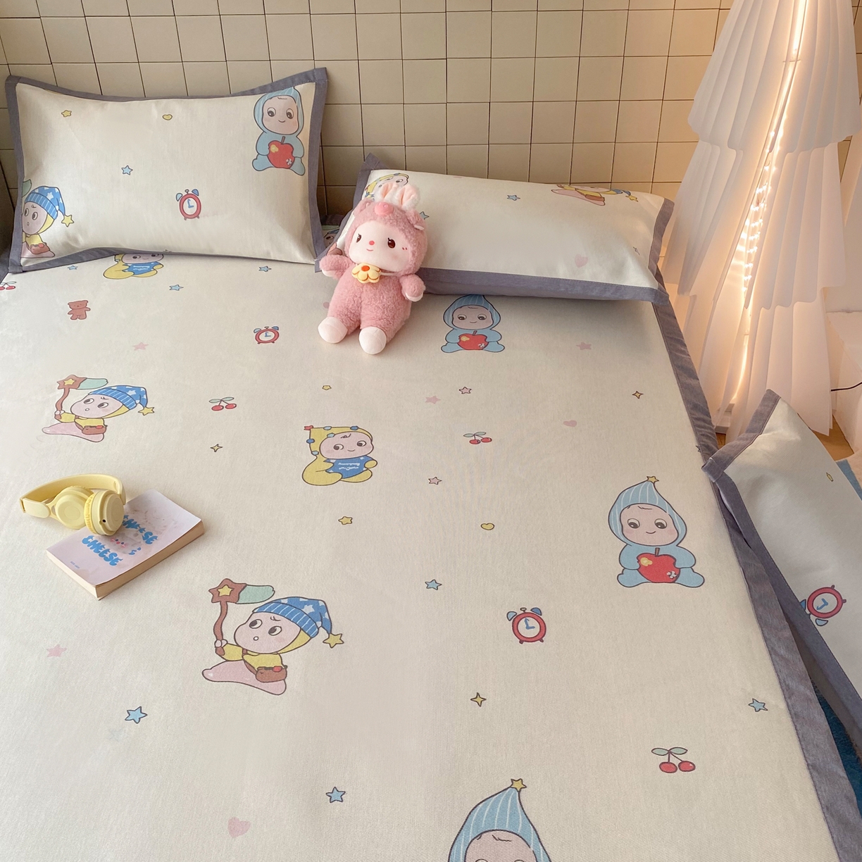 91家纺网 家纺一手货源 找家纺 金盛纺 2026新款A类数码印花冰丝席(可定制)-床席款 星星仔