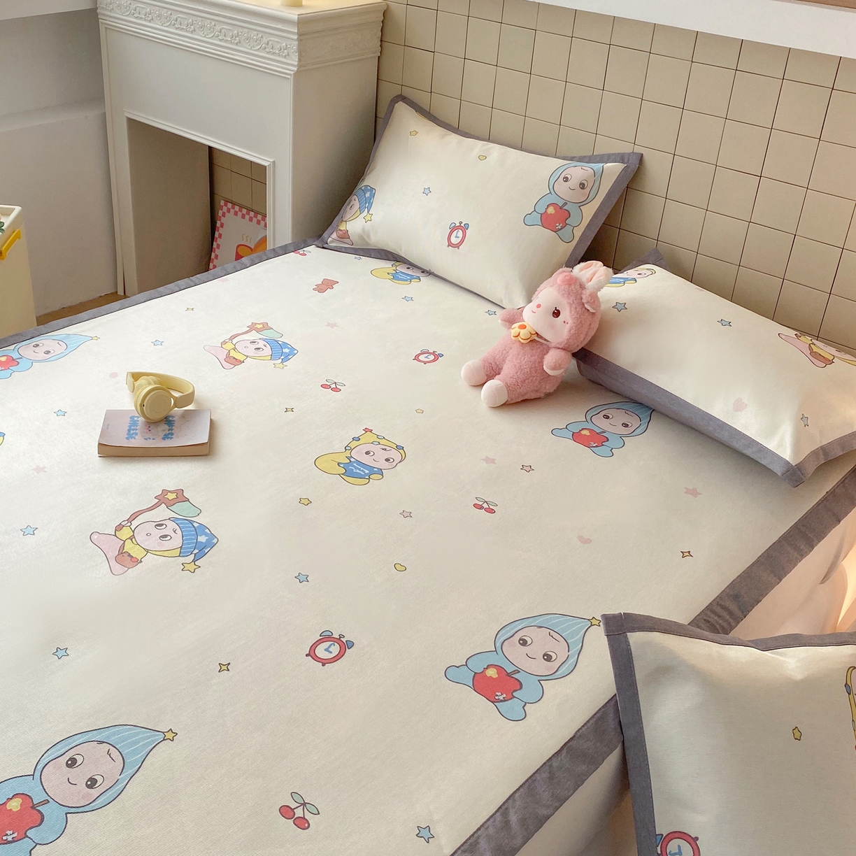 91家纺网 家纺一手货源 找家纺 金盛纺 2026新款A类数码印花冰丝席(可定制)-床席款 星星仔