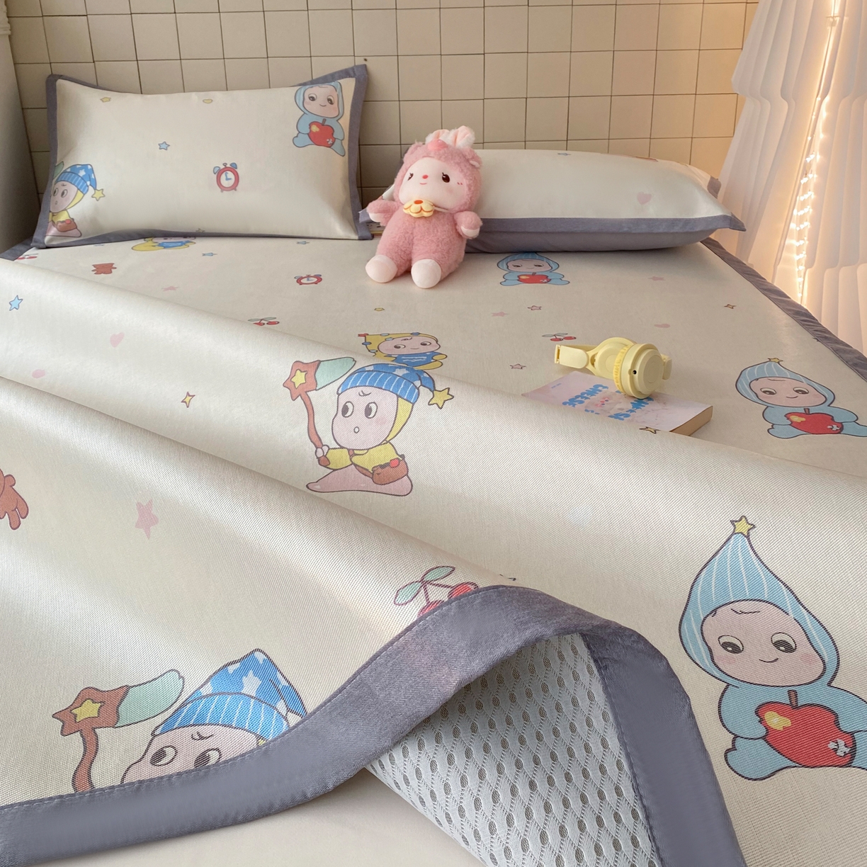 91家纺网 家纺一手货源 找家纺 金盛纺 2026新款A类数码印花冰丝席(可定制)-床席款 星星仔