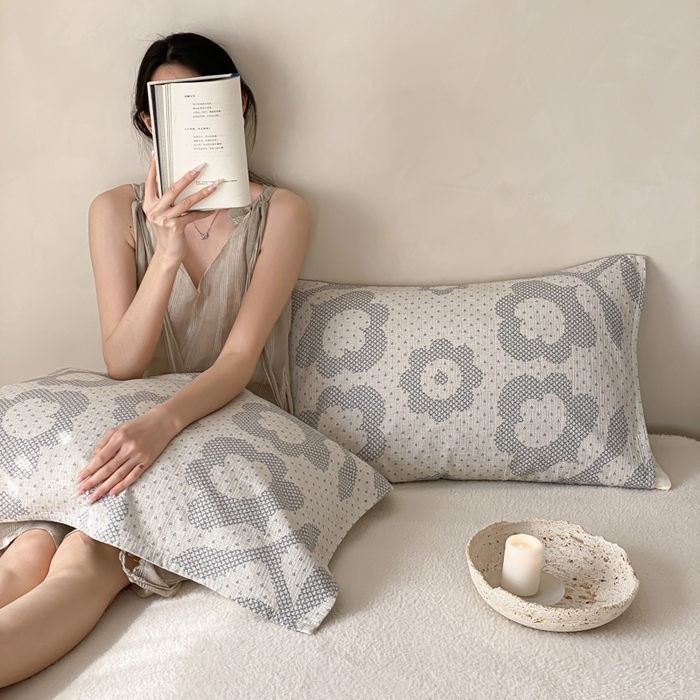 91家纺网 家纺一手货源 找家纺 麻依 2026新款四层纱布亚麻枕巾棉麻 君梦