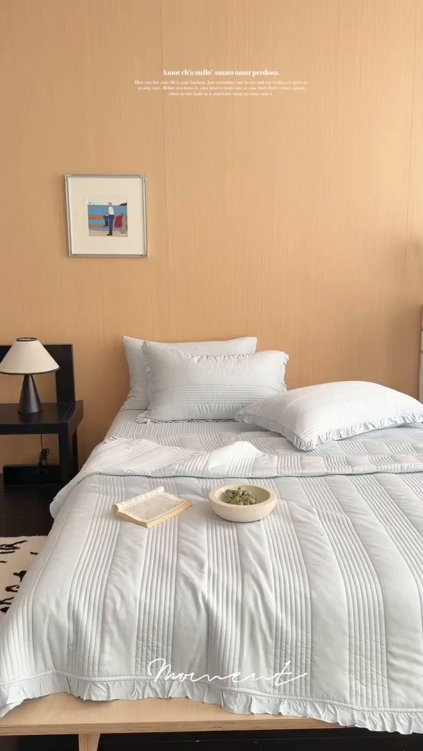 91家纺网 家纺一手货源 找家纺 漫调家纺 2026新款韩国莫代尔夏被床盖系列-花边款 雾灰