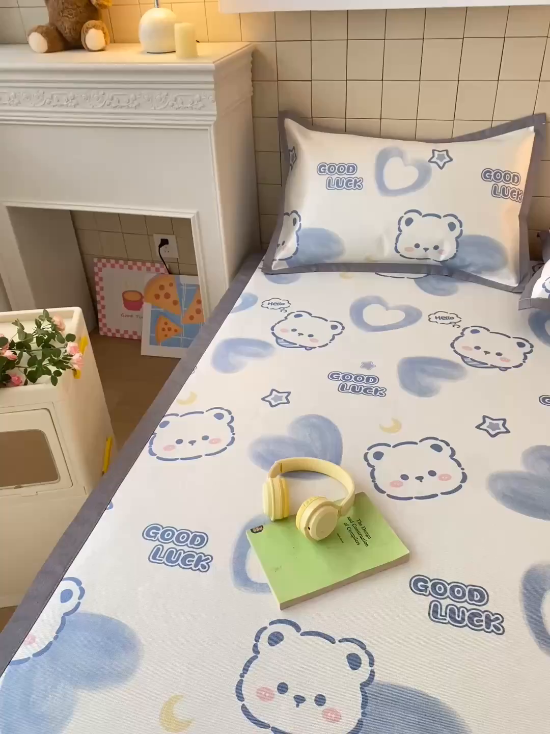 91家纺网 家纺一手货源 找家纺 金盛纺 2026新款A类数码印花冰丝席(可定制)-床席款 星月小熊