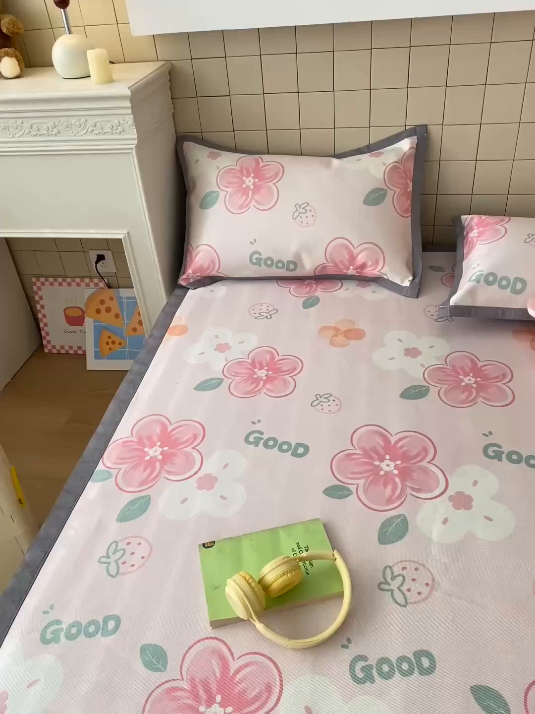 91家纺网 家纺一手货源 找家纺 金盛纺 2026新款A类数码印花冰丝席(可定制)-床席款 花间甜语