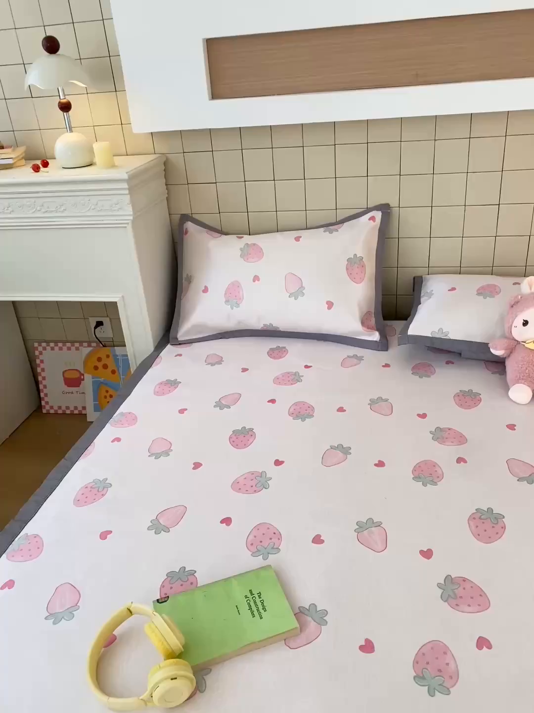 91家纺网 家纺一手货源 找家纺 金盛纺 2026新款A类数码印花冰丝席(可定制)-床席款 草莓心