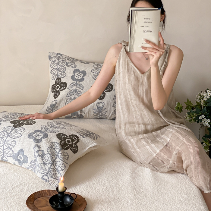 91家纺网 家纺一手货源 找家纺 麻依 2026新款四层纱布亚麻枕巾棉麻 清涧月