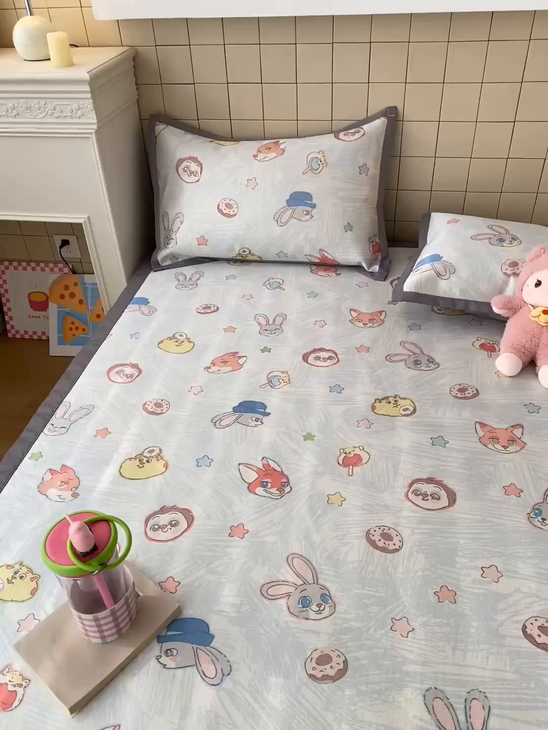 91家纺网 家纺一手货源 找家纺 金盛纺 2026新款A类数码印花冰丝席(可定制)-床席款 动物天团