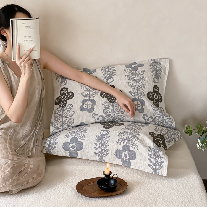 91家纺网 家纺一手货源 找家纺 麻依 2026新款四层纱布亚麻枕巾棉麻 清涧月