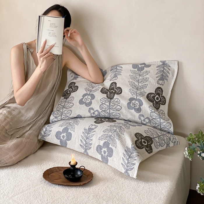 91家纺网 家纺一手货源 找家纺 麻依 2026新款四层纱布亚麻枕巾棉麻 清涧月