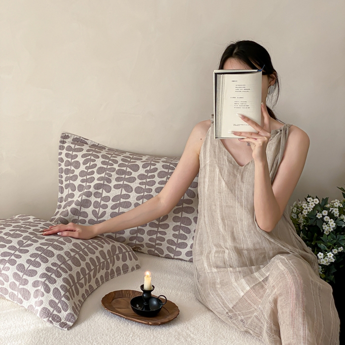 91家纺网 家纺一手货源 找家纺 麻依 2026新款四层纱布亚麻枕巾棉麻 清野