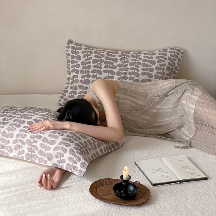 91家纺网 家纺一手货源 找家纺 麻依 2026新款四层纱布亚麻枕巾棉麻 清野