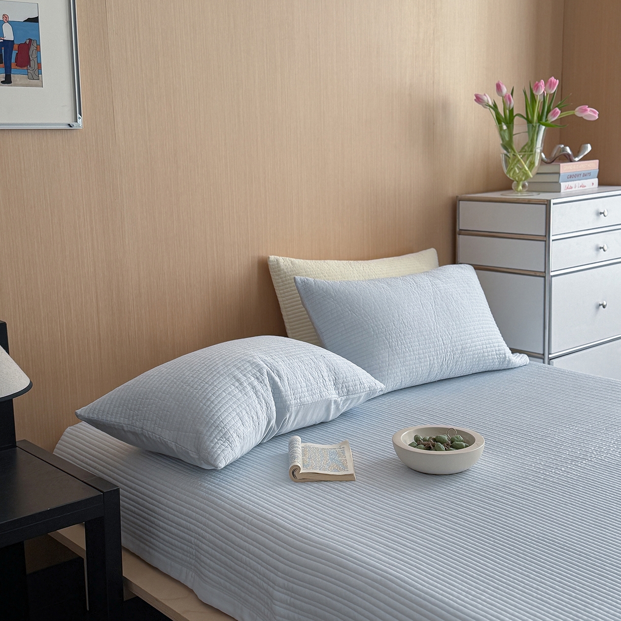 91家纺网 家纺一手货源 找家纺 （总）漫调家纺 2026新款韩国莫代尔夏被床盖系列-宽边直条款