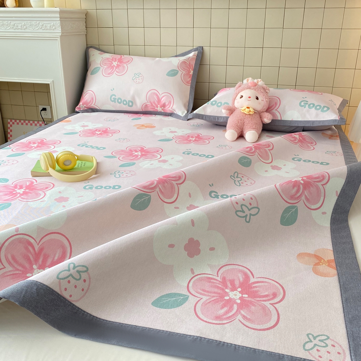 金盛纺 2026新款A类数码印花冰丝席(可定制)-床席款 花间甜语