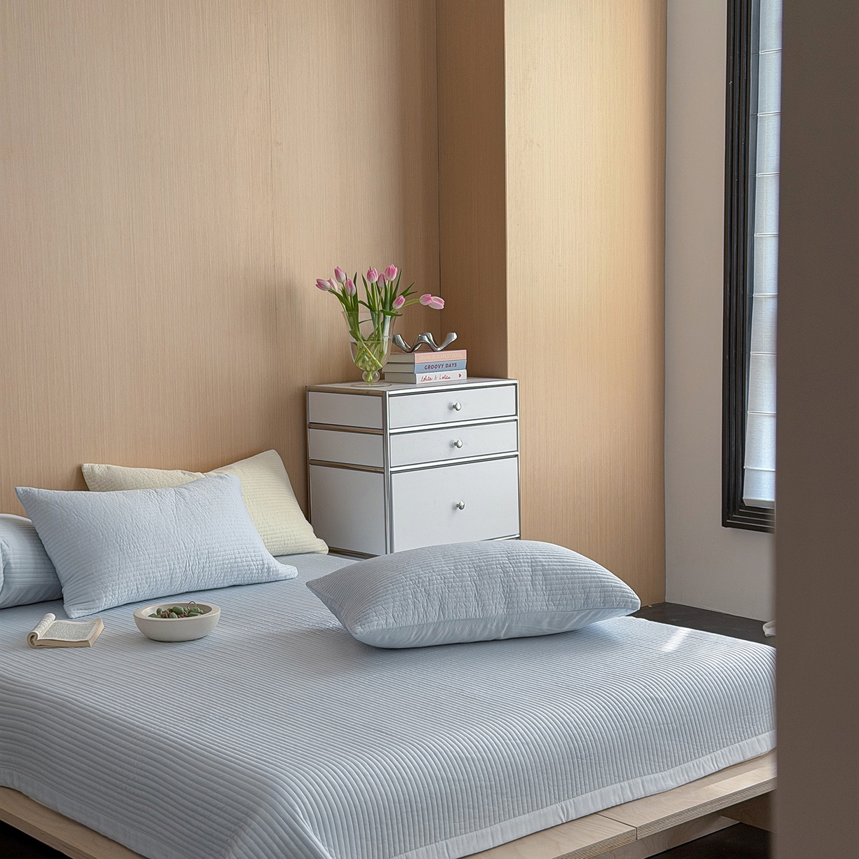 91家纺网 家纺一手货源 找家纺 （总）漫调家纺 2026新款韩国莫代尔夏被床盖系列-宽边直条款