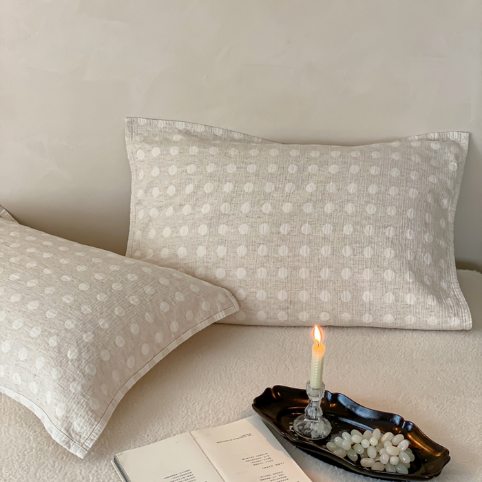 麻依 2026新款四层纱布亚麻枕巾棉麻 圆点