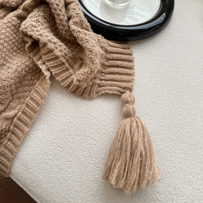 91家纺网 家纺一手货源 找家纺 丹本家纺 2026新款针织毛毯鹿毛绒纯色流苏航空休闲毯办公午睡盖毯多功能装饰毯 丁香咖