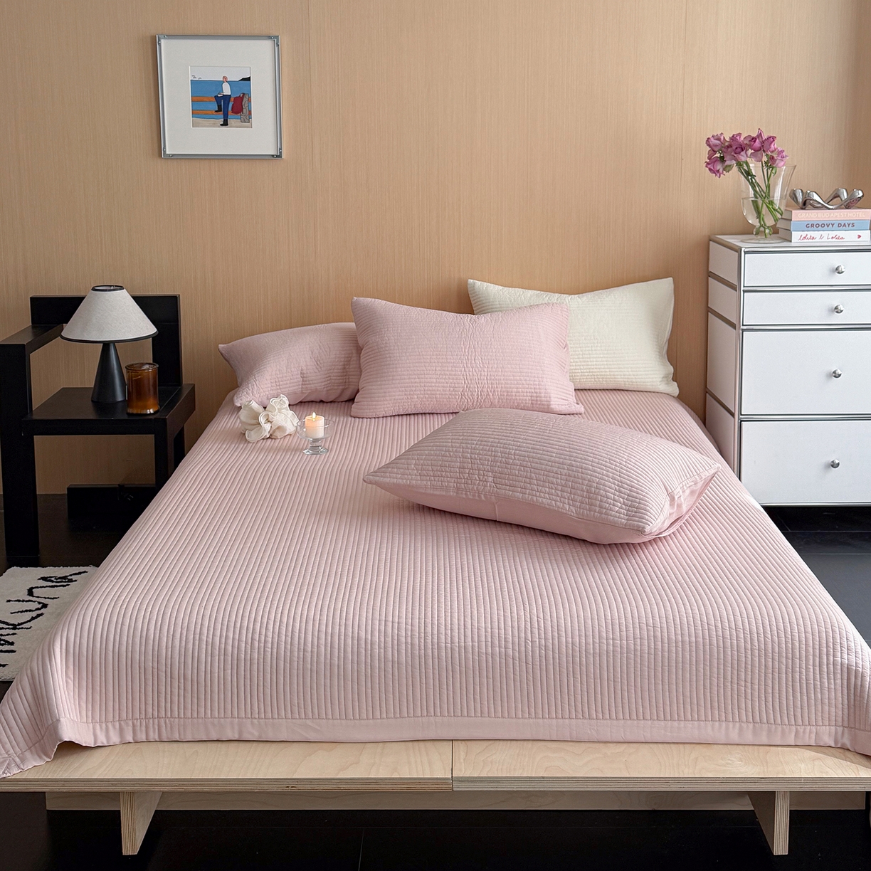 91家纺网 家纺一手货源 找家纺 （总）漫调家纺 2026新款韩国莫代尔夏被床盖系列-宽边直条款