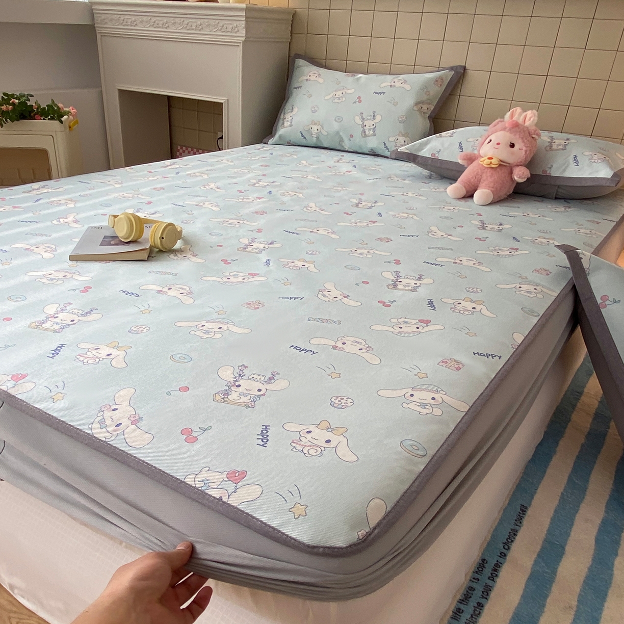 91家纺网 家纺一手货源 找家纺 金盛纺 2026新款A类数码印花冰丝席(可定制)-床笠款 桂闲风