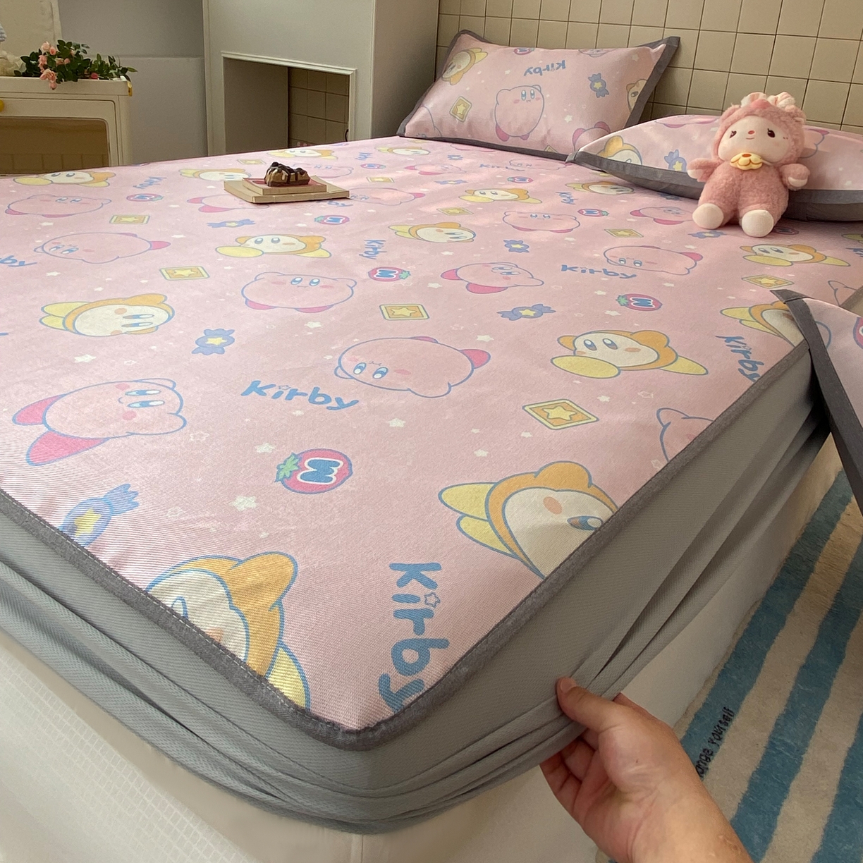 91家纺网 家纺一手货源 找家纺 金盛纺 2026新款A类数码印花冰丝席(可定制)-床笠款 泡泡嘟嘟