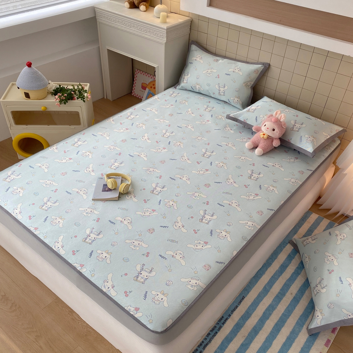 91家纺网 家纺一手货源 找家纺 金盛纺 2026新款A类数码印花冰丝席(可定制)-床笠款 桂闲风