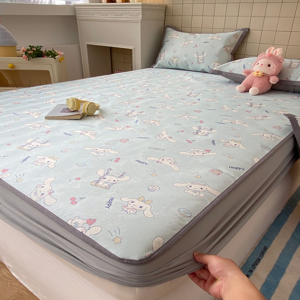 91家纺网 家纺一手货源 找家纺 金盛纺 2026新款A类数码印花冰丝席(可定制)-床笠款 桂闲风