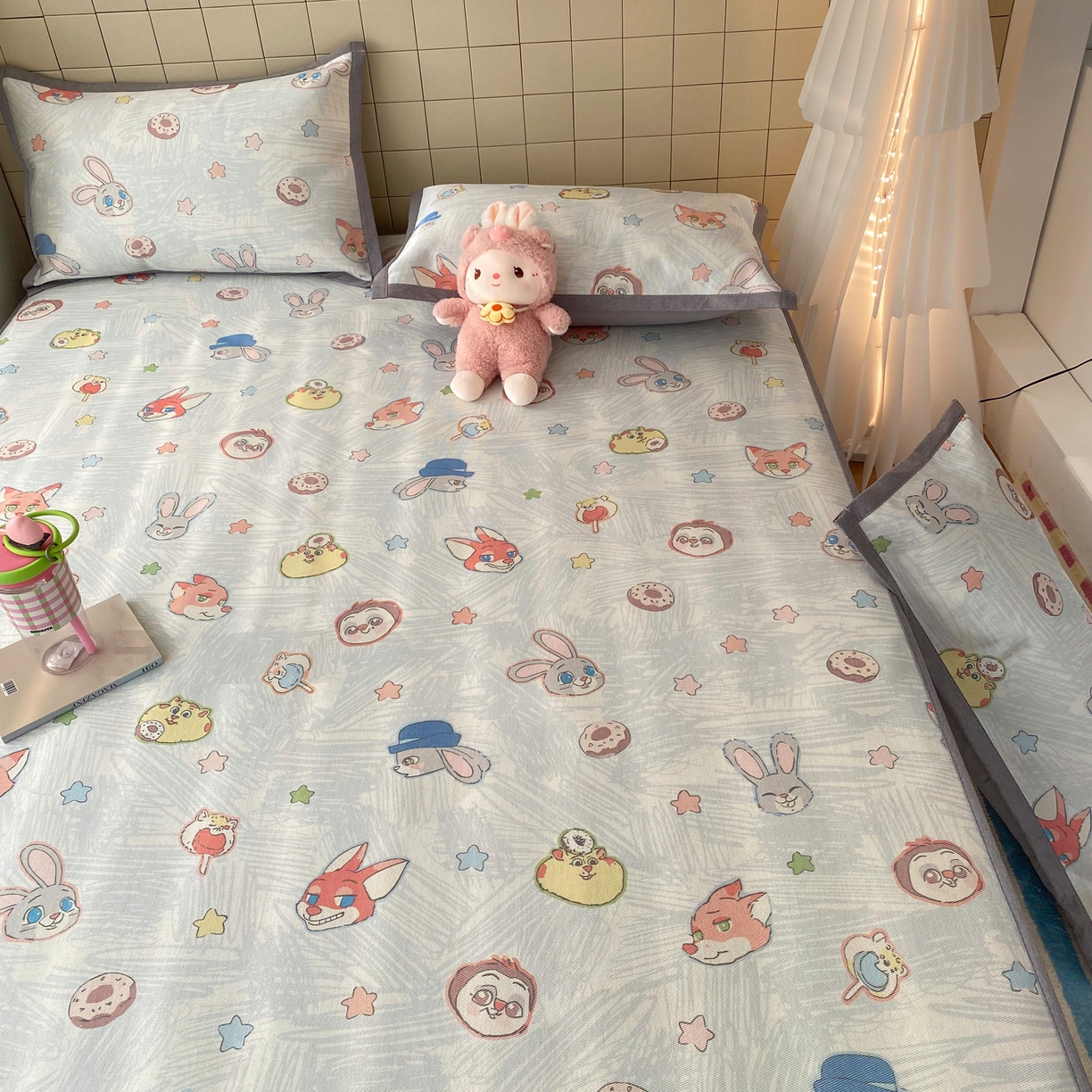 91家纺网 家纺一手货源 找家纺 金盛纺 2026新款A类数码印花冰丝席(可定制)-床笠款 动物天团