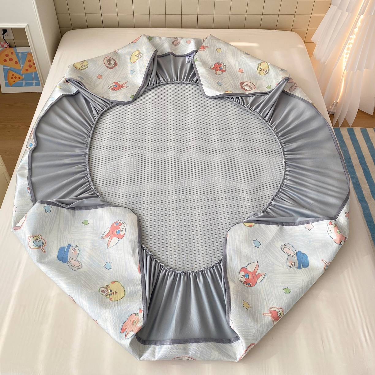 91家纺网 家纺一手货源 找家纺 金盛纺 2026新款A类数码印花冰丝席(可定制)-床笠款 动物天团