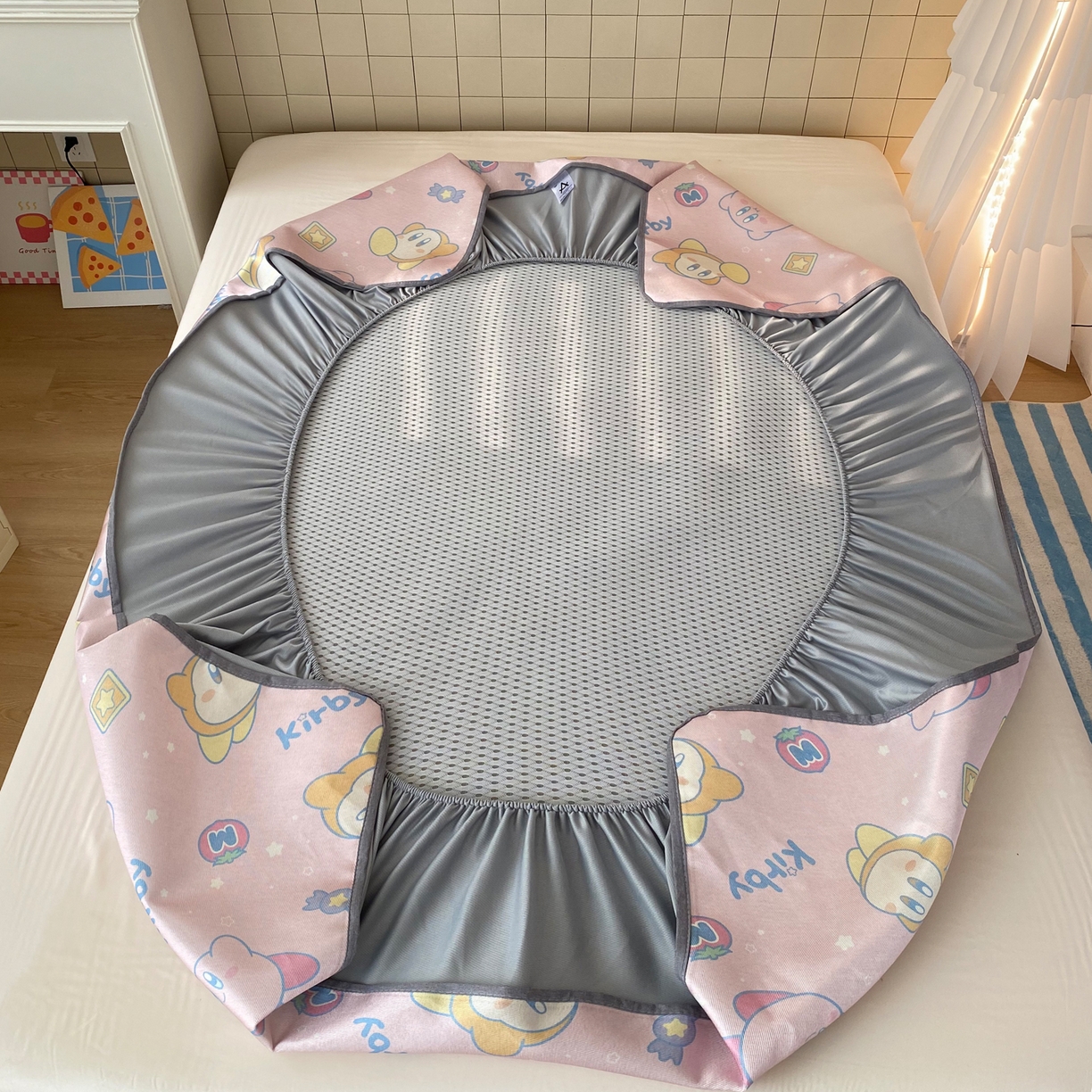 91家纺网 家纺一手货源 找家纺 金盛纺 2026新款A类数码印花冰丝席(可定制)-床笠款 泡泡嘟嘟