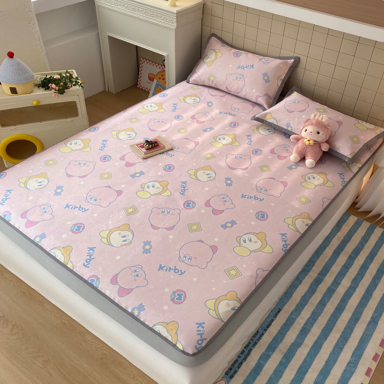 91家纺网 家纺一手货源 找家纺 金盛纺 2026新款A类数码印花冰丝席(可定制)-床笠款 泡泡嘟嘟