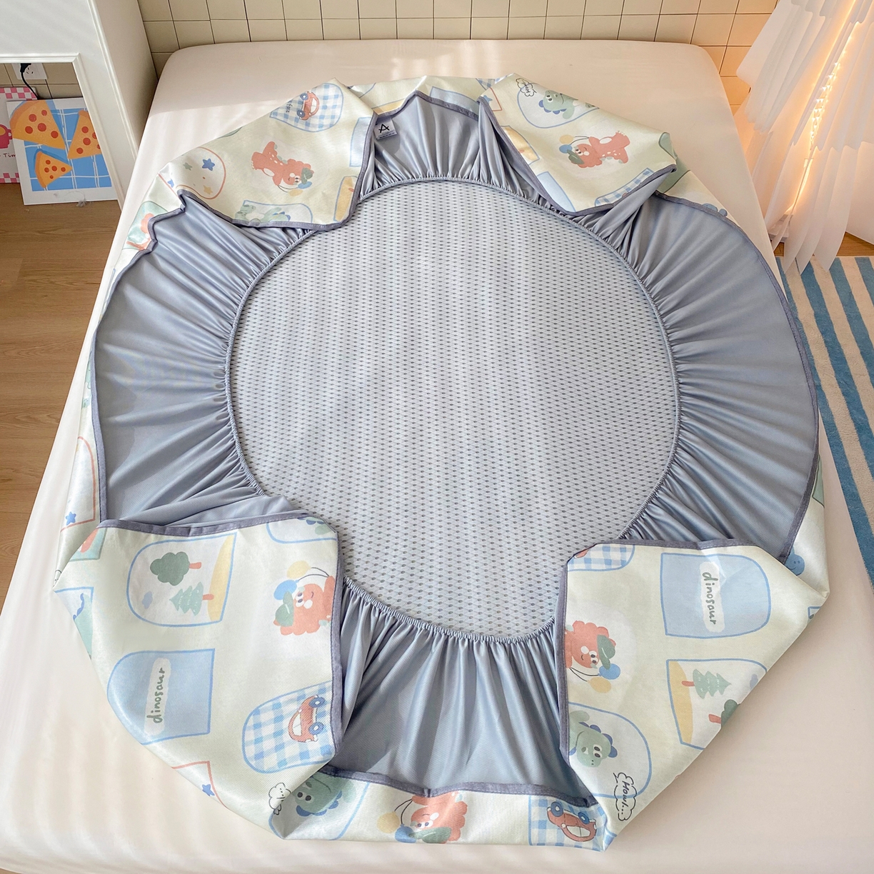 91家纺网 家纺一手货源 找家纺 金盛纺 2026新款A类数码印花冰丝席(可定制)-床笠款 夏日萌龙记