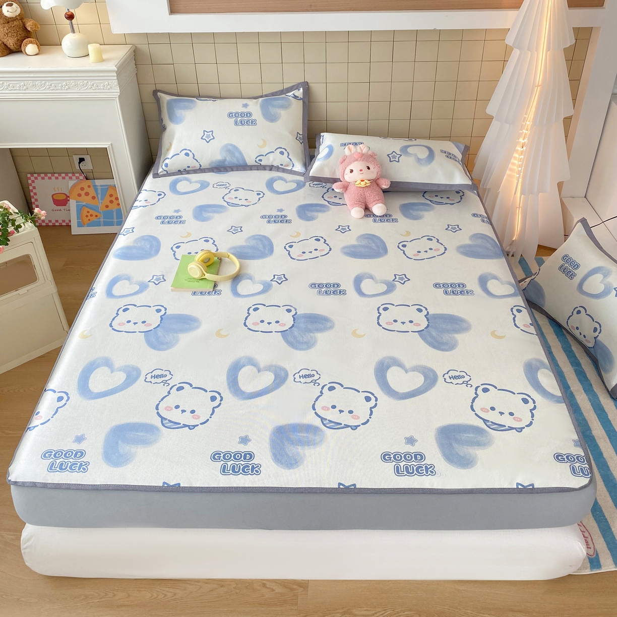 金盛纺 2026新款A类数码印花冰丝席(可定制)-床笠款 星月小熊