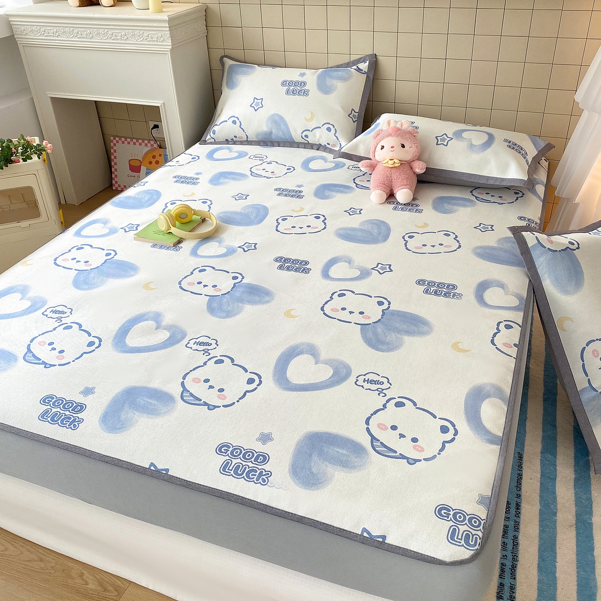 91家纺网 家纺一手货源 找家纺 金盛纺 2026新款A类数码印花冰丝席(可定制)-床笠款 星月小熊