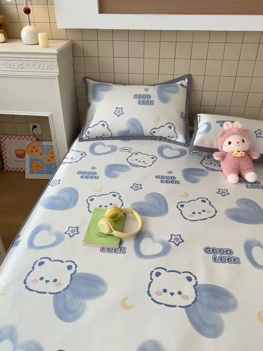 91家纺网 家纺一手货源 找家纺 金盛纺 2026新款A类数码印花冰丝席(可定制)-床笠款 星月小熊