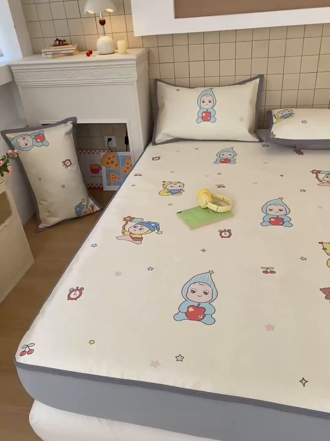 91家纺网 家纺一手货源 找家纺 金盛纺 2026新款A类数码印花冰丝席(可定制)-床笠款 星星仔