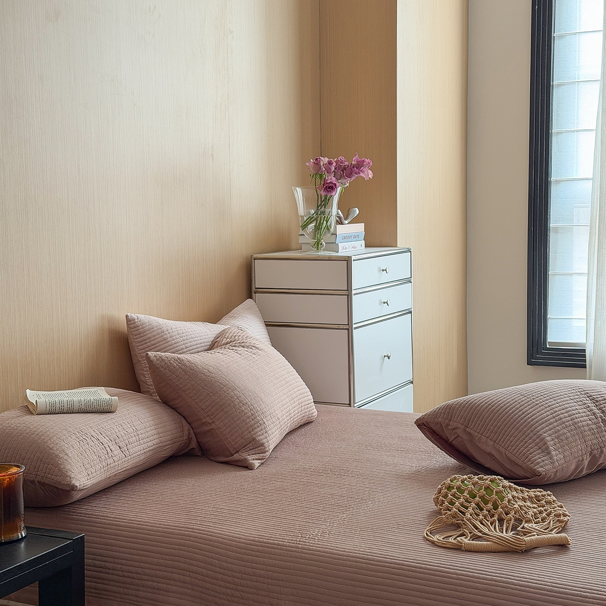 91家纺网 家纺一手货源 找家纺 漫调家纺 2026新款韩国莫代尔夏被床盖系列-宽边直条款 可可暖棕