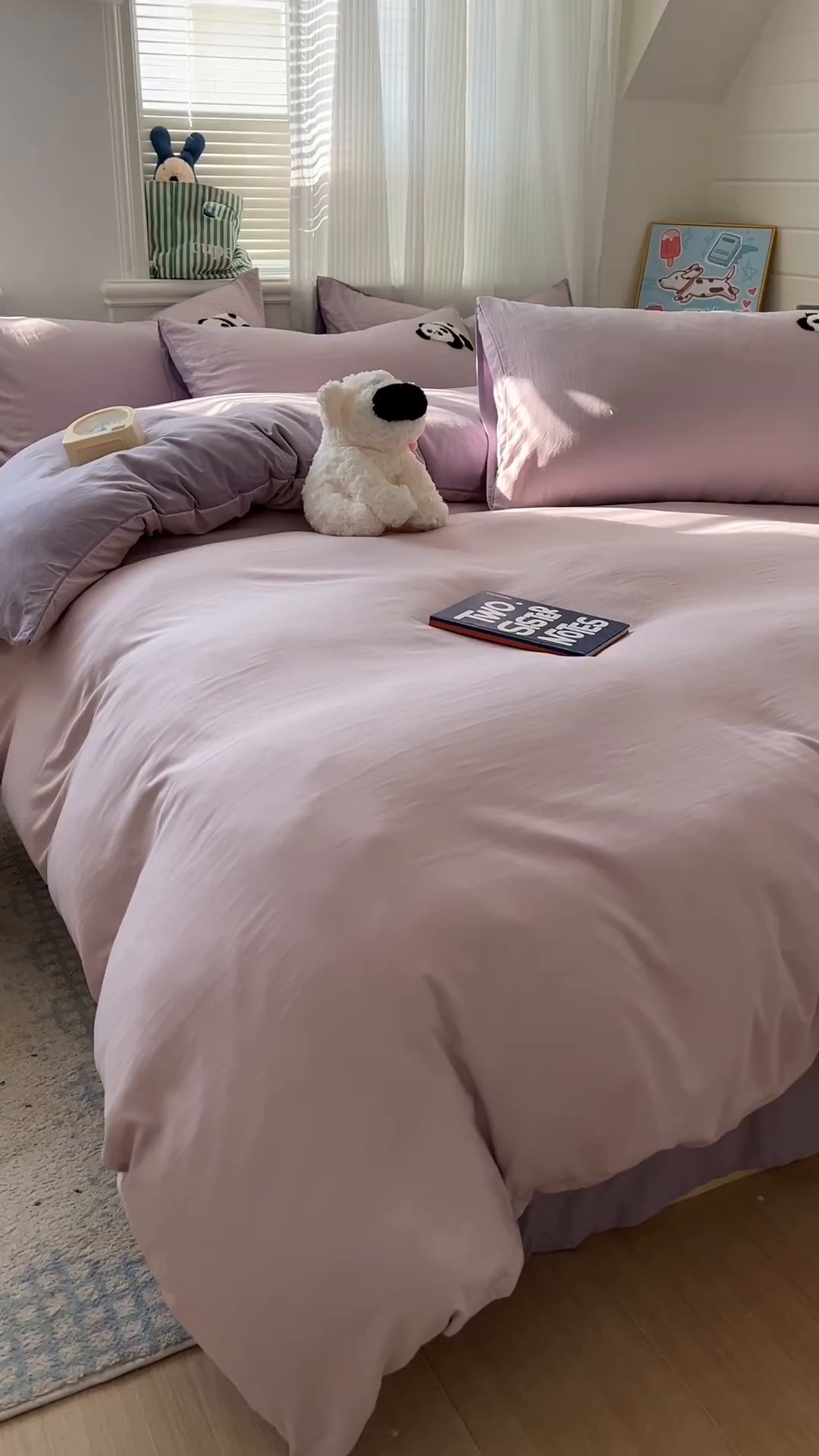 91家纺网 家纺一手货源 找家纺 一比一家纺 2026新款仿棉毛巾绣四件套 粉紫熊猫