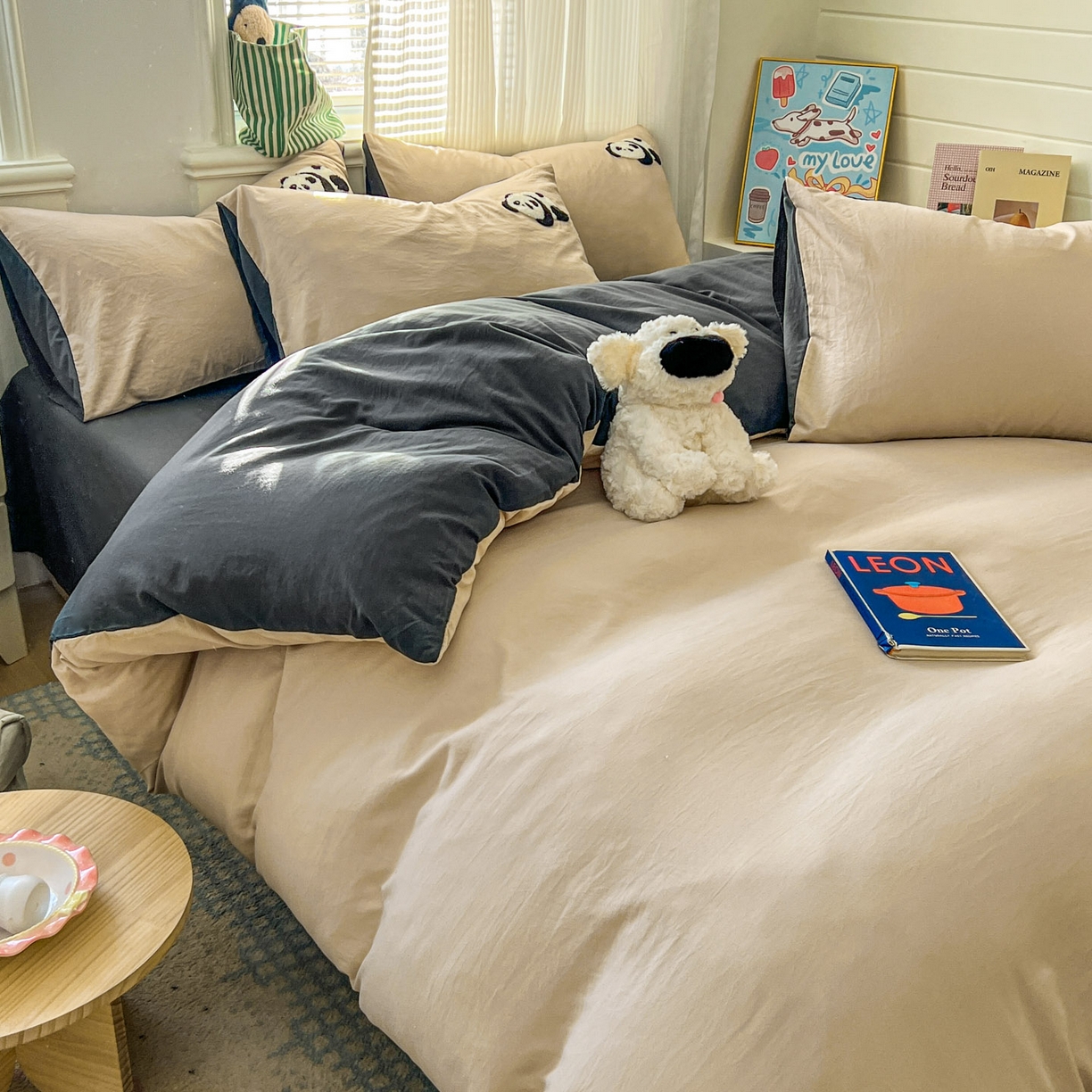 91家纺网 家纺一手货源 找家纺 一比一家纺 2026新款仿棉毛巾绣四件套 米色熊猫