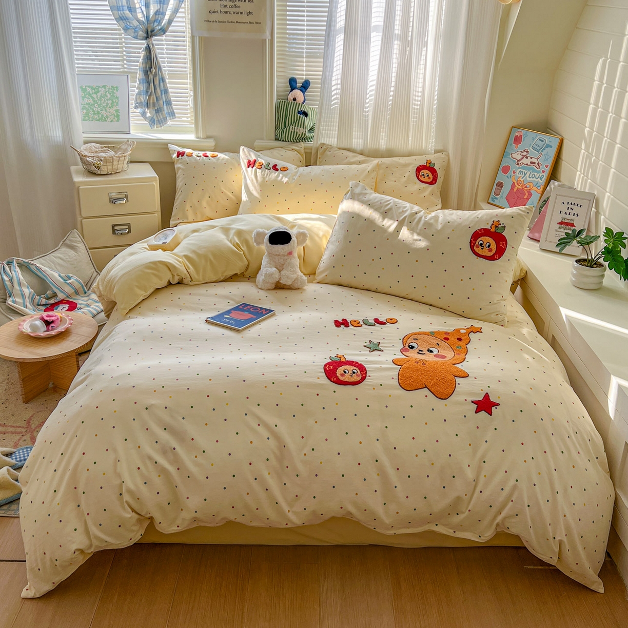 91家纺网 家纺一手货源 找家纺 一比一家纺 2026新款仿棉毛巾绣四件套 星星苹果