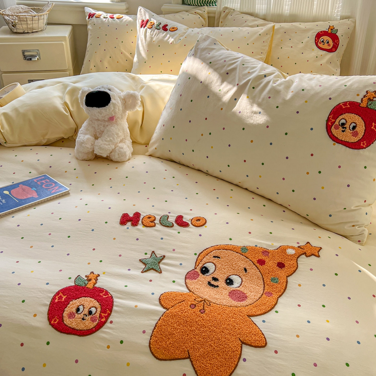 91家纺网 家纺一手货源 找家纺 一比一家纺 2026新款仿棉毛巾绣四件套 星星苹果