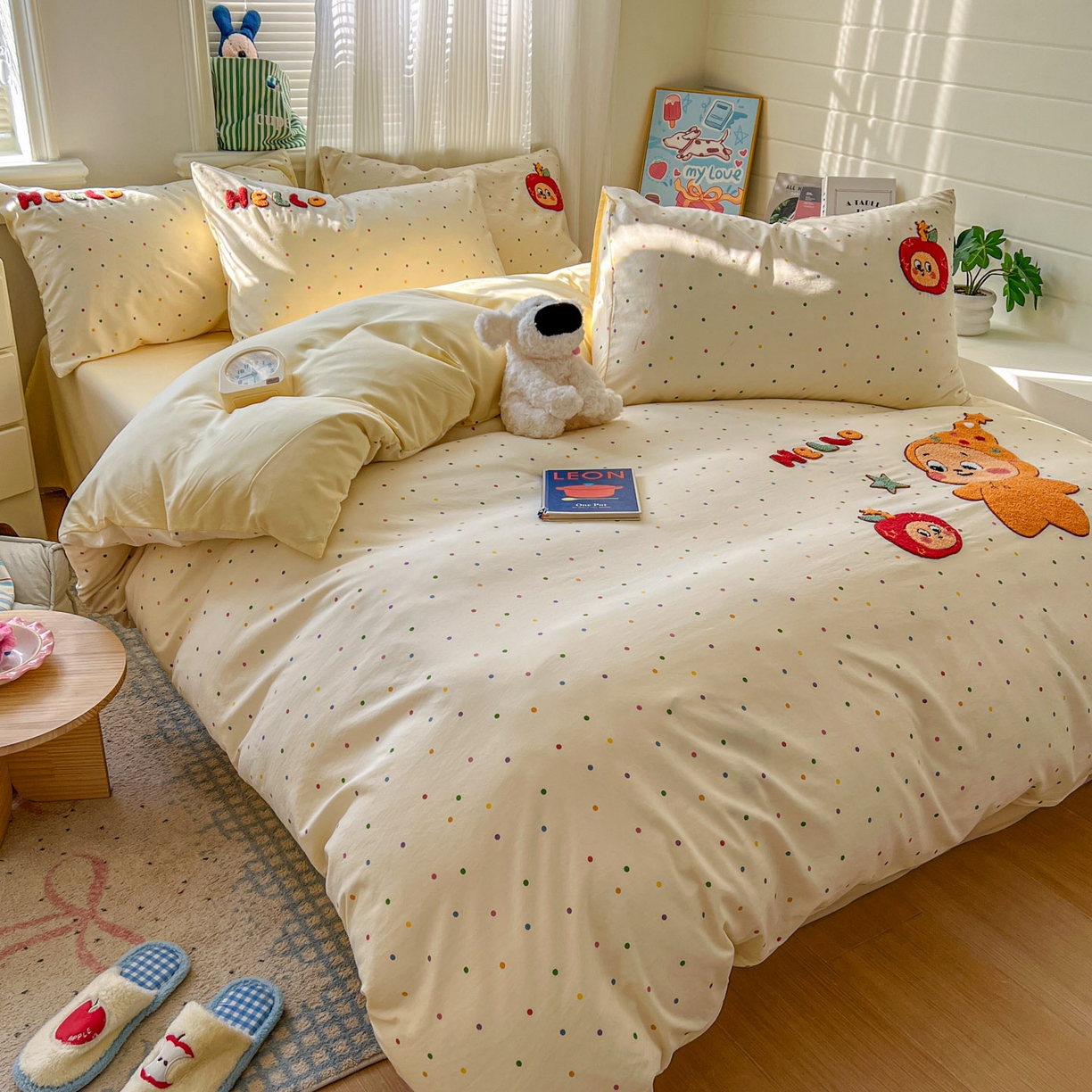 91家纺网 家纺一手货源 找家纺 一比一家纺 2026新款仿棉毛巾绣四件套 星星苹果