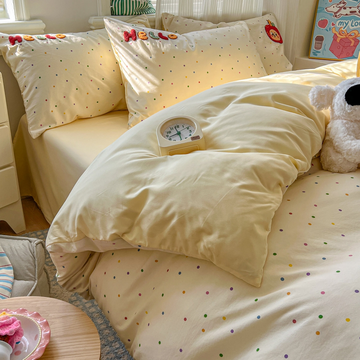 91家纺网 家纺一手货源 找家纺 一比一家纺 2026新款仿棉毛巾绣四件套 星星苹果