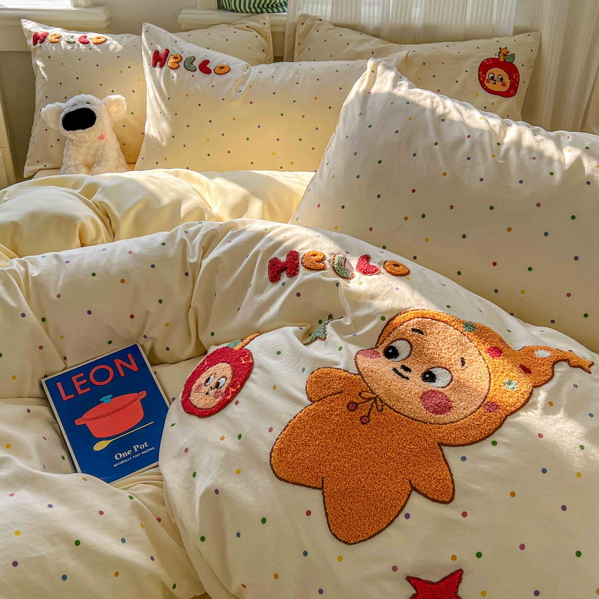 91家纺网 家纺一手货源 找家纺 一比一家纺 2026新款仿棉毛巾绣四件套 星星苹果