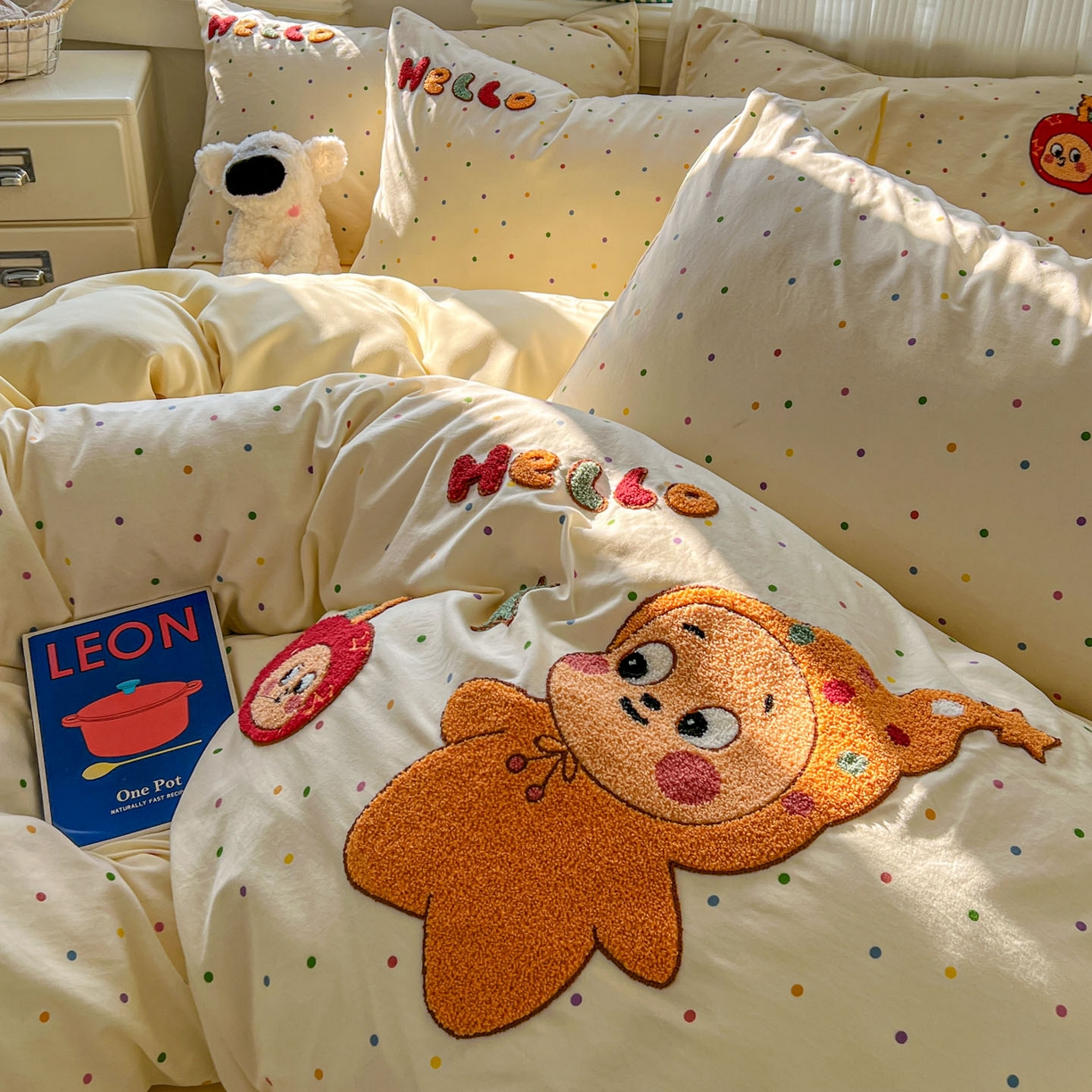 91家纺网 家纺一手货源 找家纺 一比一家纺 2026新款仿棉毛巾绣四件套 星星苹果