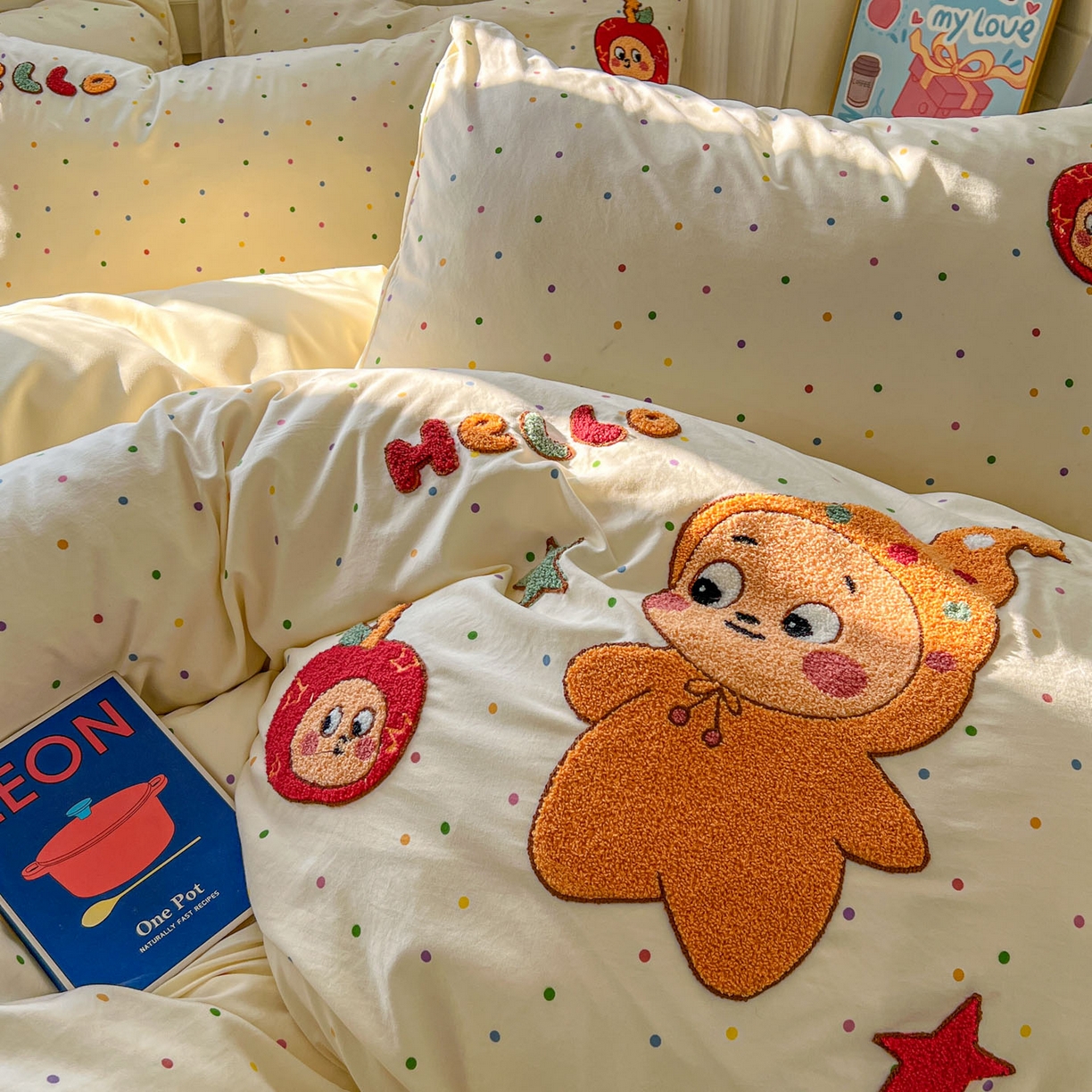 91家纺网 家纺一手货源 找家纺 一比一家纺 2026新款仿棉毛巾绣四件套 星星苹果