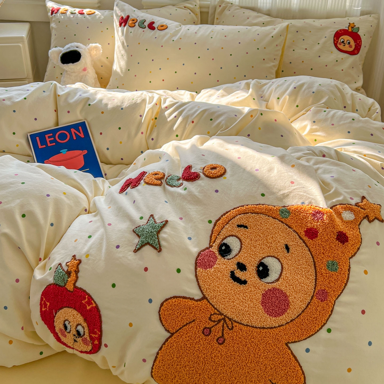 91家纺网 家纺一手货源 找家纺 一比一家纺 2026新款仿棉毛巾绣四件套 星星苹果