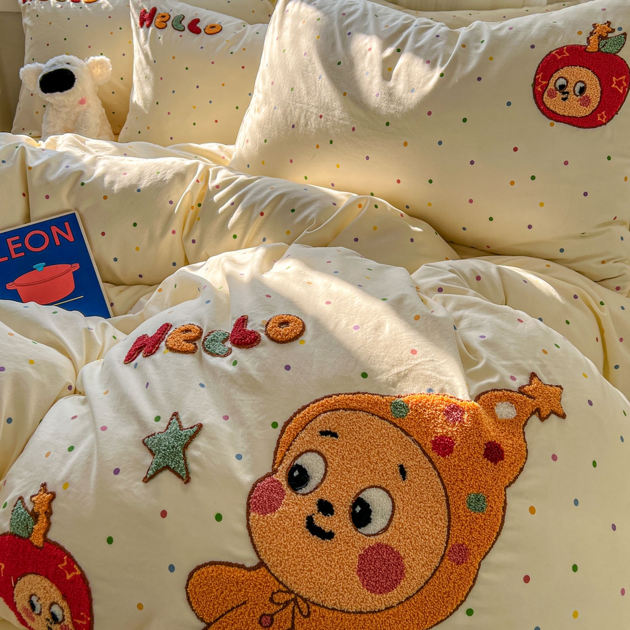 91家纺网 家纺一手货源 找家纺 一比一家纺 2026新款仿棉毛巾绣四件套 星星苹果