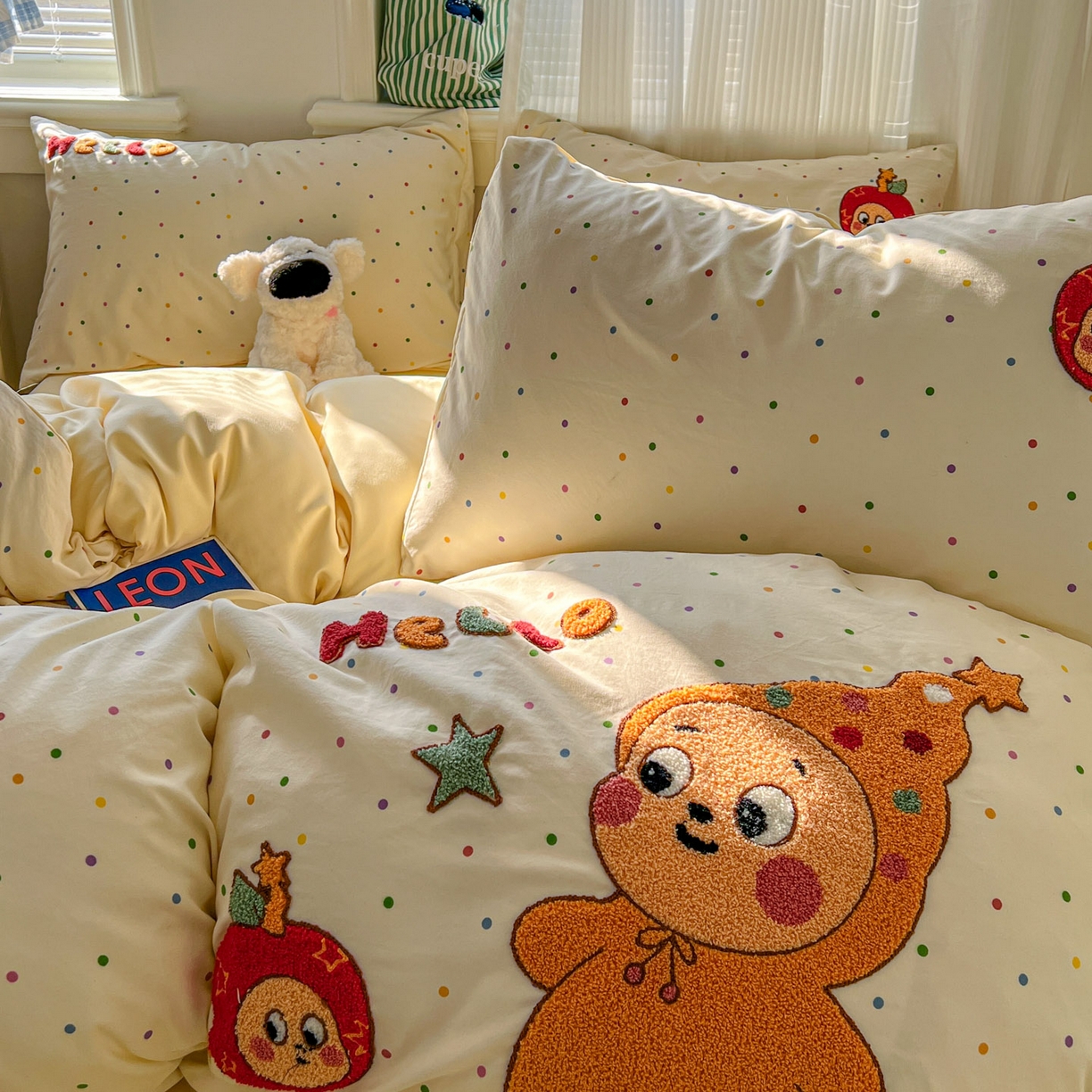 91家纺网 家纺一手货源 找家纺 一比一家纺 2026新款仿棉毛巾绣四件套 星星苹果