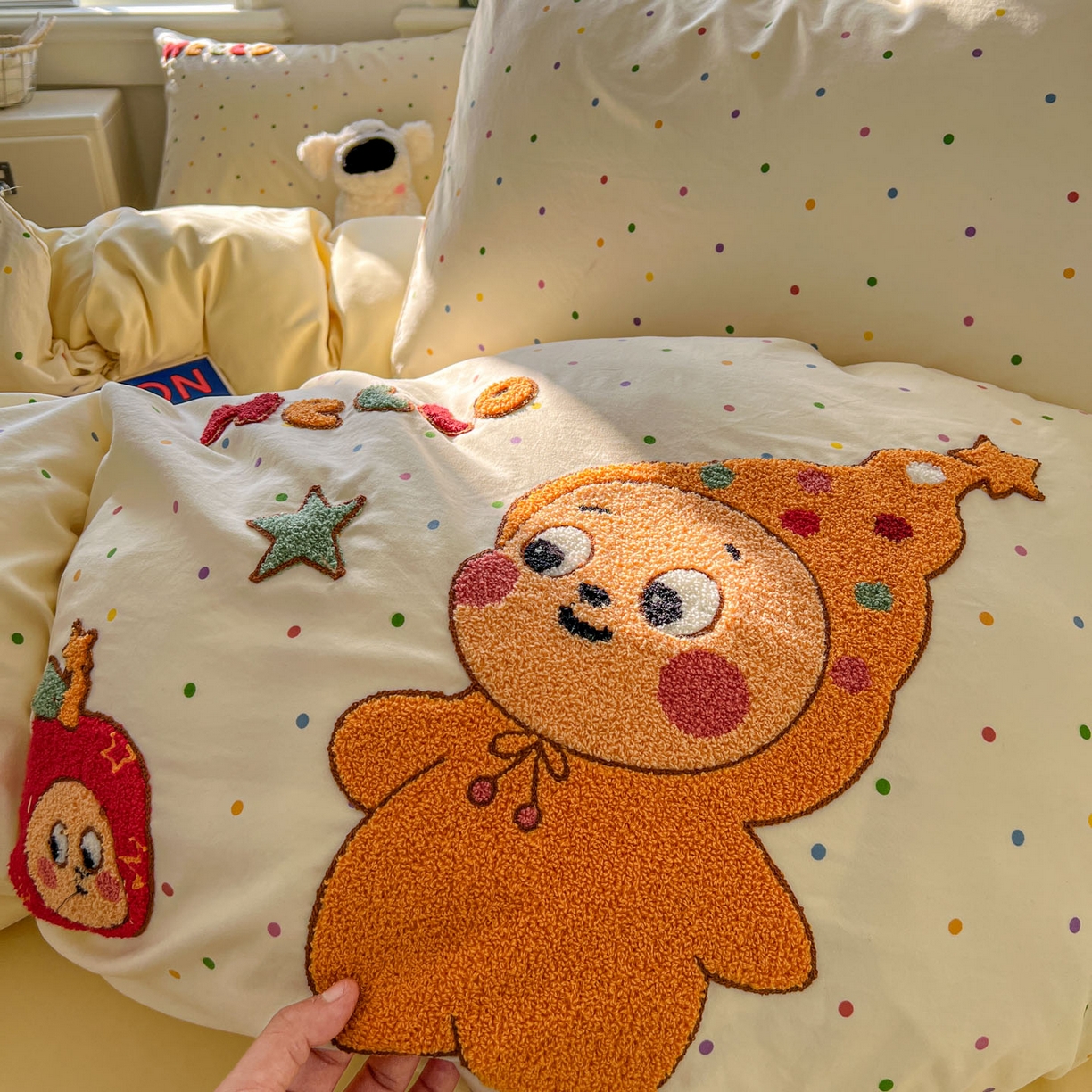 91家纺网 家纺一手货源 找家纺 一比一家纺 2026新款仿棉毛巾绣四件套 星星苹果